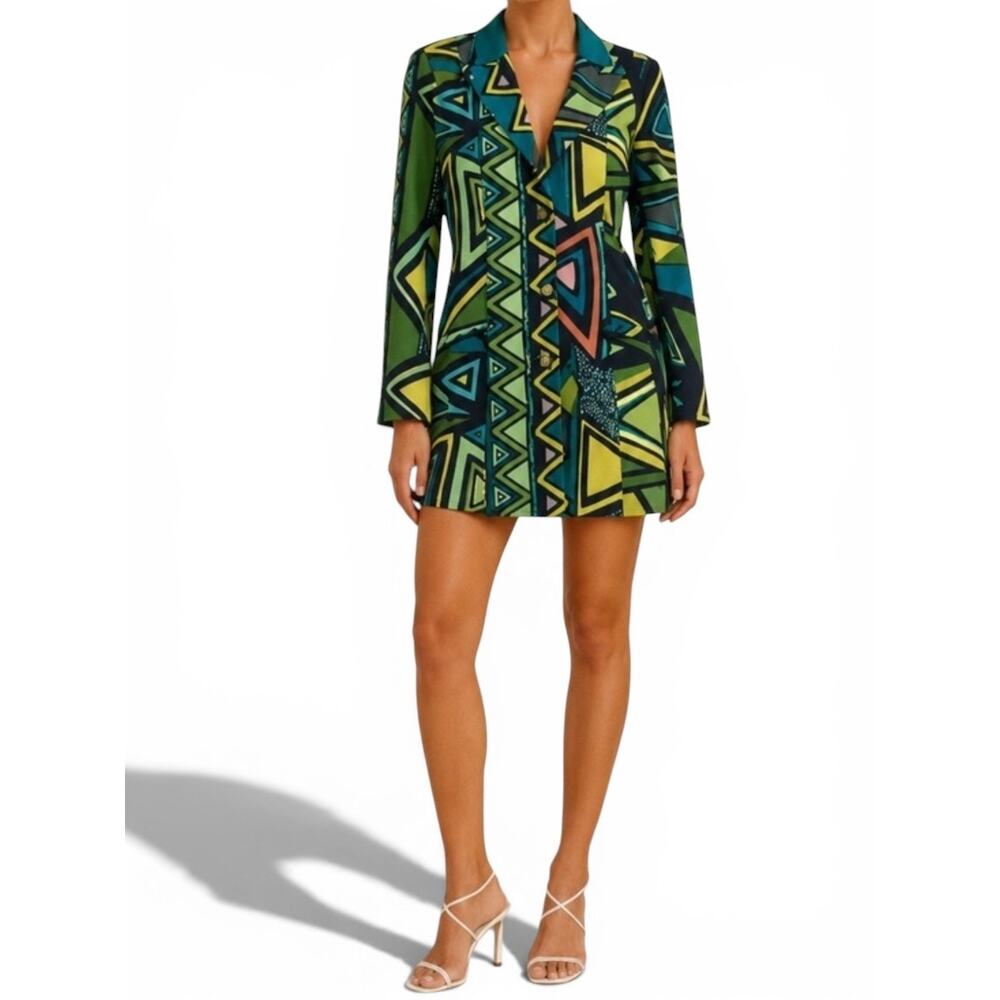 Kahindo Green Tuxedo Jacket Wearable Art Gallerycore Blazer‎ Mini Dress, S EUC
